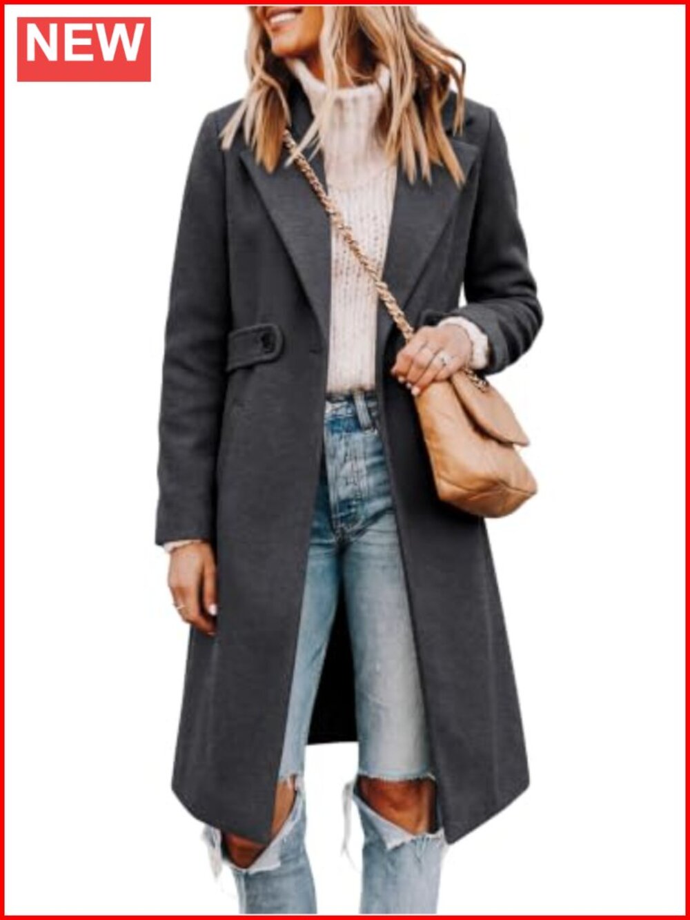 Women's Wool Pea Coat Double Breasted Belted Trench Coat